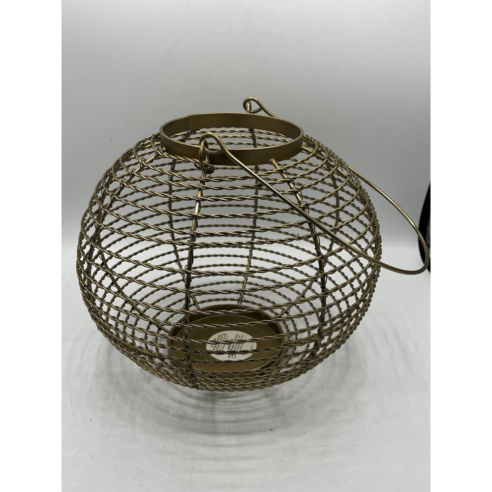 Gold Twisted Wire Sphere Candle Lantern Tealight Holder Hanging Boho 8"